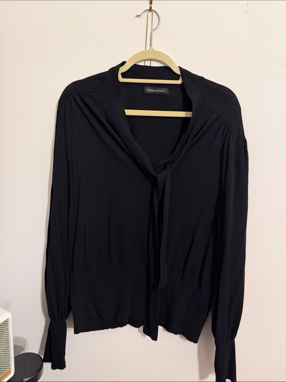 Banana Republic Black Tie-Neck Long Sleeve Blouse